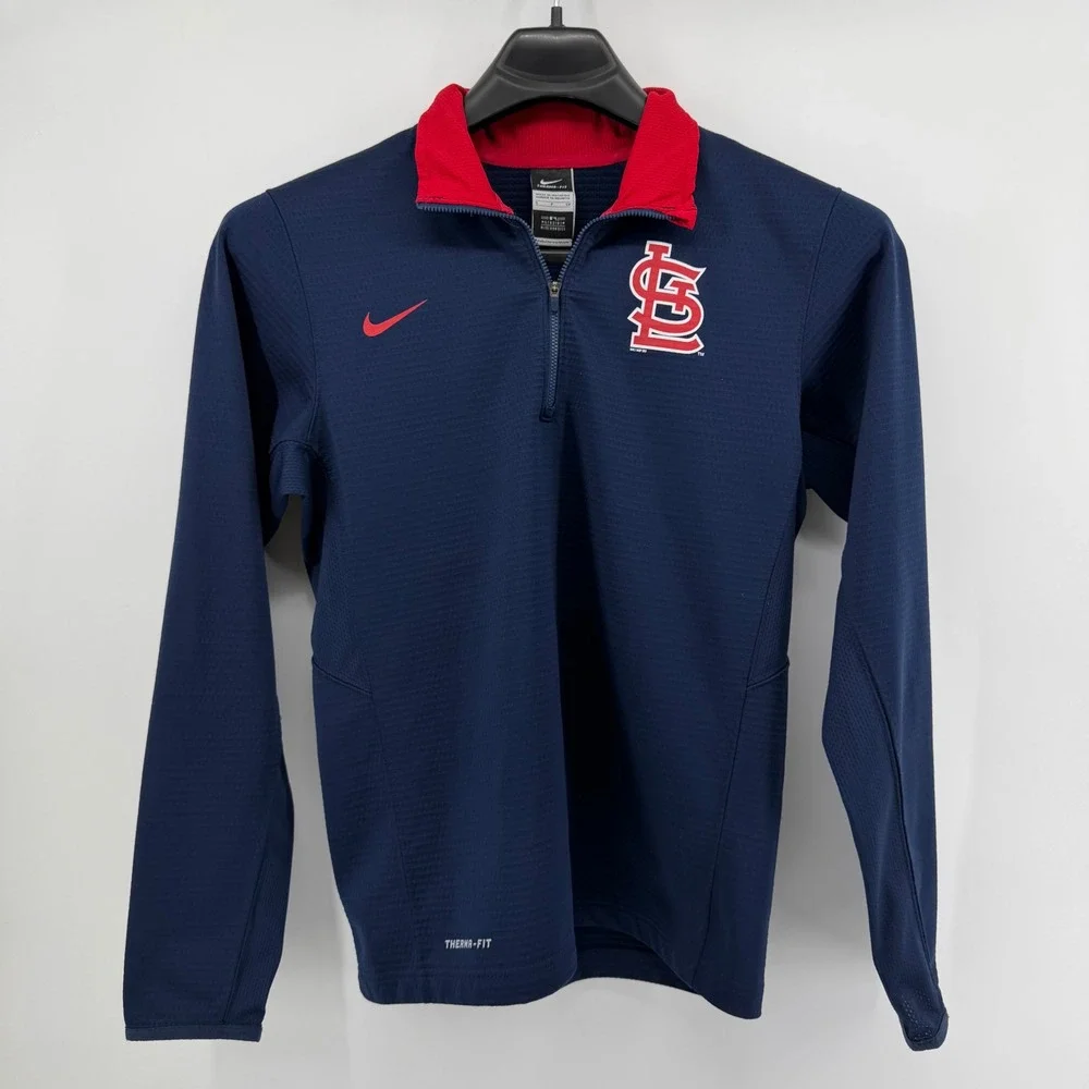 Nike Pullover Mens S Navy St. Louis Cardinals Therma-FIT 1/4 Zip Waffle Knit Top